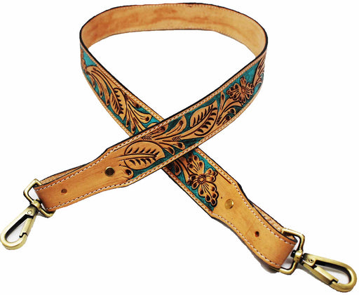 1 1/2" Wide Western Handcrafted Floral Tooled Turquoise Inlay Full-Grain Leather Handbag Purse Messenger Laptop Luggage Crossbody Bag Guitar Replacement Adjustable Shoulder Strap 115RS10