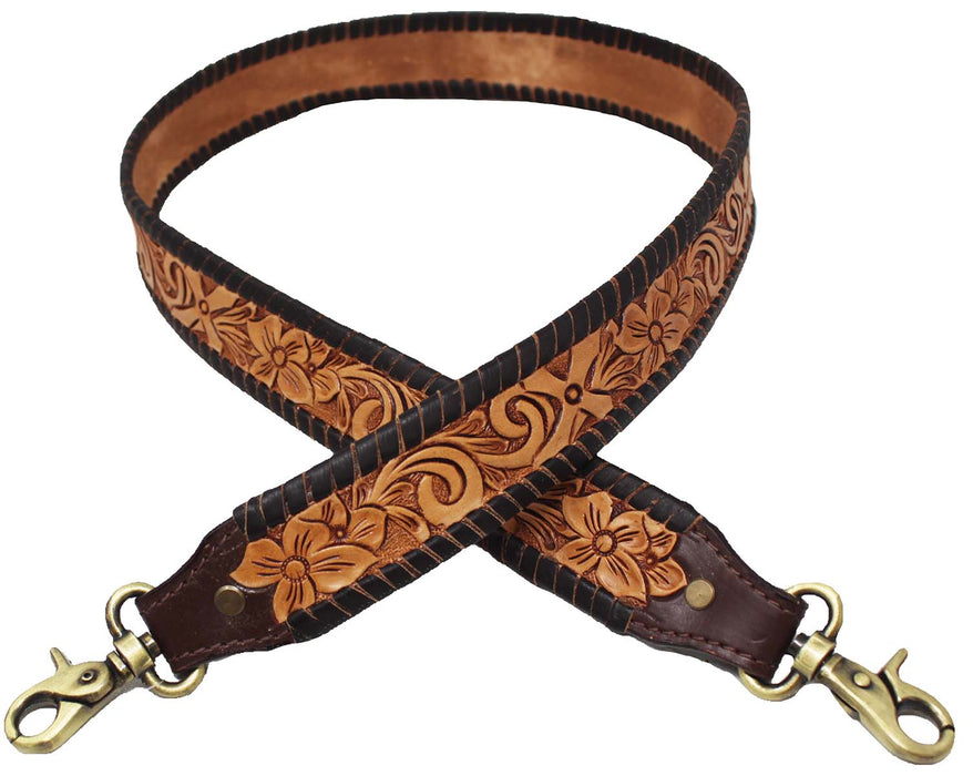 Western Floral Tooled Leather Replacement Shoulder Purse Guitar Cross Body Strap 115RS-Straps