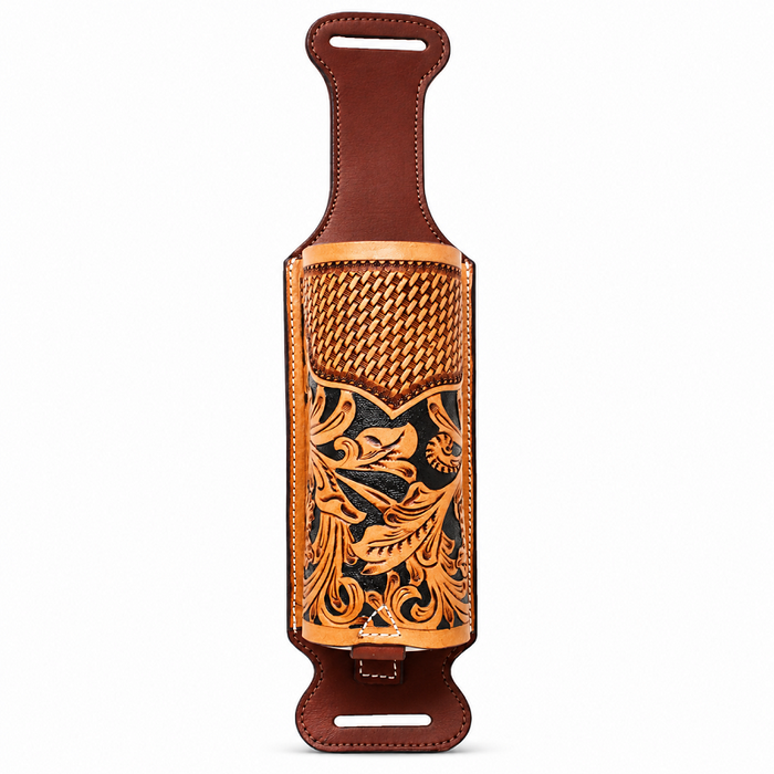 Western Leather Roses Tooled Beaded Inlay Wine Bottle Sleeve Carrier Tote Bag 116RS