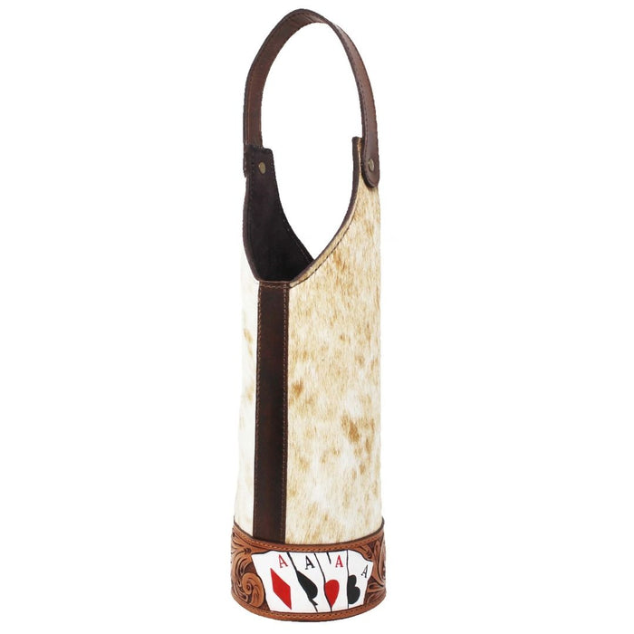 Western Leather Roses Tooled Beaded Inlay Wine Bottle Sleeve Carrier Tote Bag 116RS