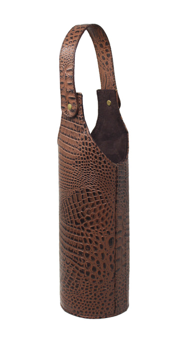 Western Brown Gator Print Leather Wine Bottle Carrier Tote Bag 116RS24