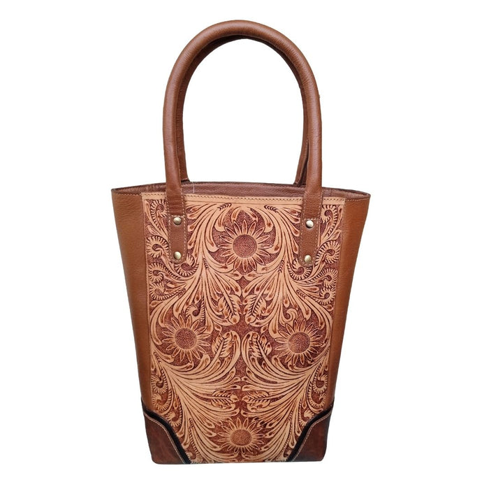 Western Leather Roses Tooled Beaded Inlay Wine Bottle Sleeve Carrier Tote Bag 116RS