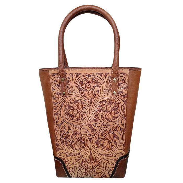 Western Leather Roses Tooled Beaded Inlay Wine Bottle Sleeve Carrier Tote Bag 116RS
