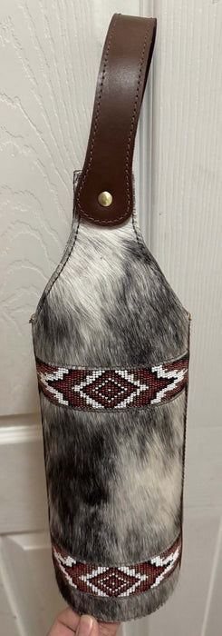 Western Leather Cowboy Boot Floral Tooled Wine Bottle Carrier Tote Bag 116RS35