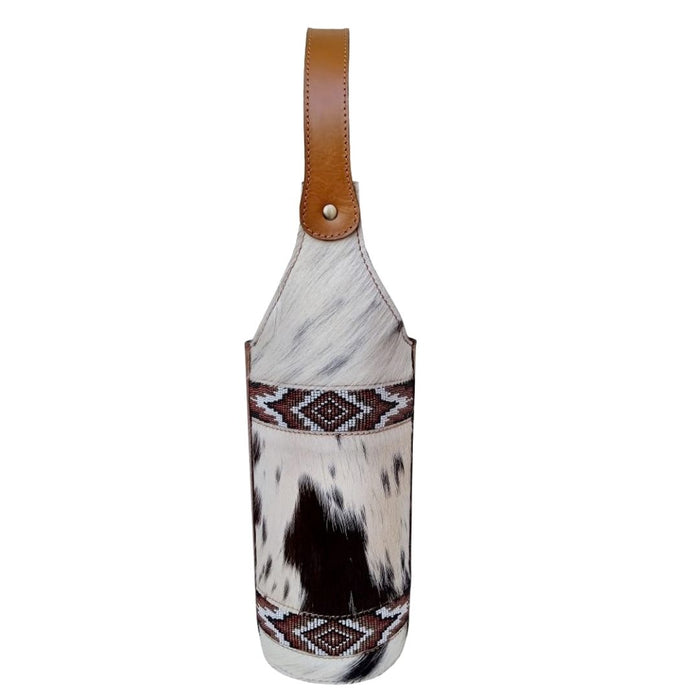 Western Leather Roses Tooled Beaded Inlay Wine Bottle Sleeve Carrier Tote Bag 116RS