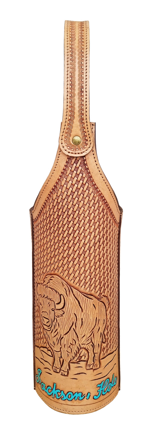Western Tooled Leather Jackson Hole Tooled Wine Bottle Carrier Tote Bag 116RSS01