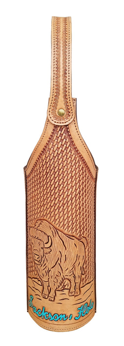 Western Tooled Leather Jackson Hole Tooled Wine Bottle Carrier Tote Bag 116RSS01