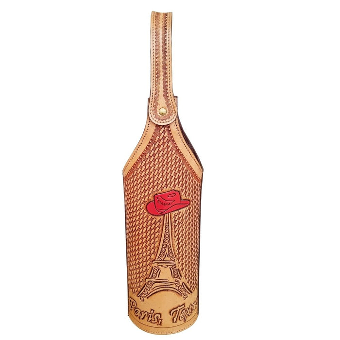 Western Leather Roses Tooled Beaded Inlay Wine Bottle Sleeve Carrier Tote Bag 116RS