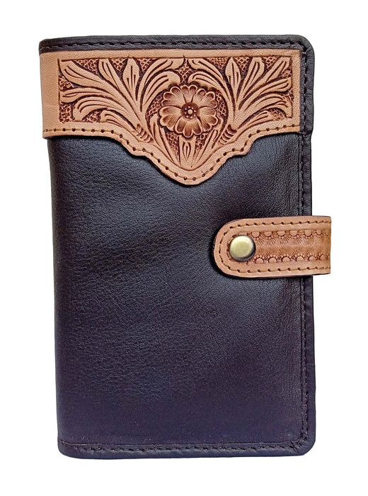 Western Pebbled Leather Floral Tooled Bi-fold Travel Passport Credit Card ID Holder 15RS01