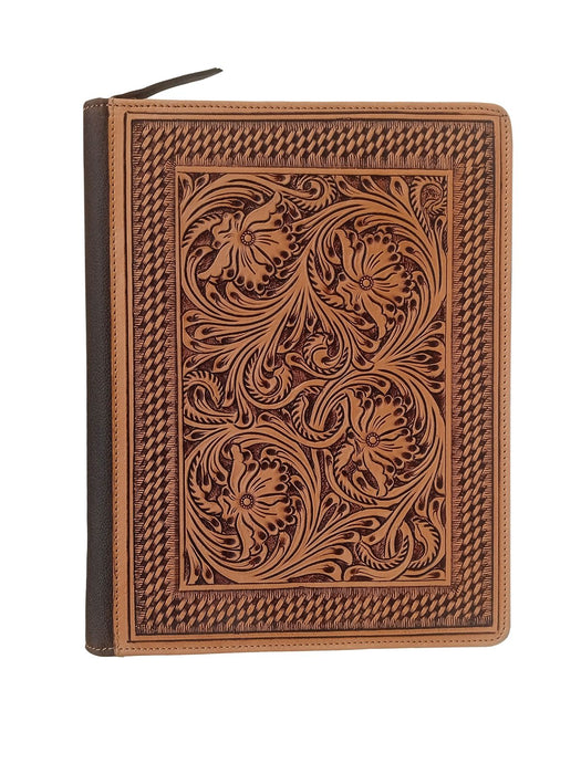 Challenger Western Tooled Leather File Folder with Hair-On Cowhide Accents, Zip-Around Portfolio Organizer, 14" x 10.8" x 1.6"