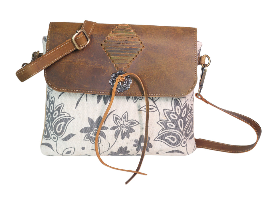 Women's Floral Upcycled Fabric Distressed Leather Shoulder Bag 17RT2107