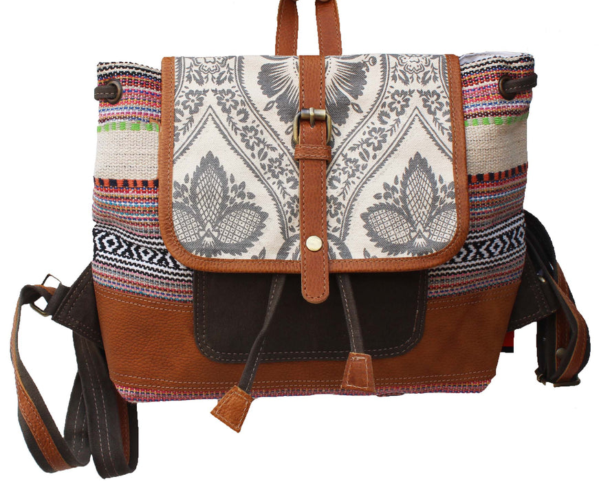 Women's Floral Upcycled Canvas Leather  Travel Backpack 17RT2111