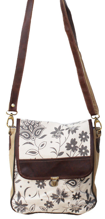 Women's Floral Upcycled Canvas Leather  Travel Backpack 17RT2113