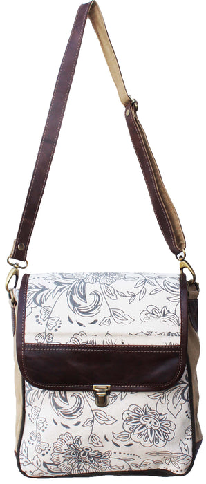 Women's Floral Upcycled Canvas Leather  Travel Backpack 17RT2113