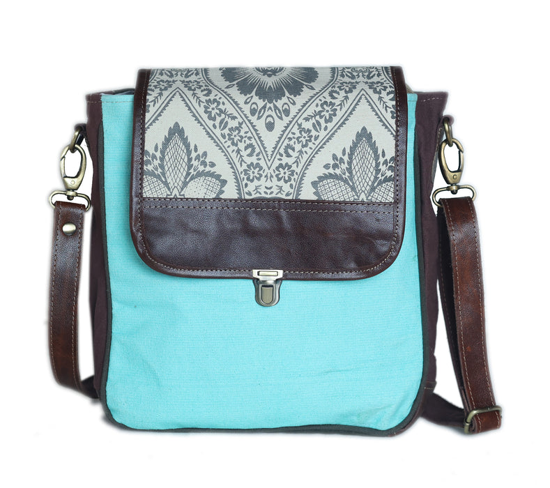 Women's Floral Upcycled Canvas Leather  Travel Backpack 17RT2113