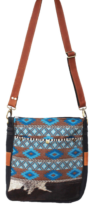 Women's Brown Upcycled Fabric Distressed Leather Shoulder Bag 17RT2115