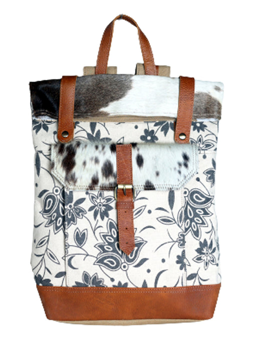Women's Floral Upcycled Canvas Leather  Travel Backpack 17RT2119