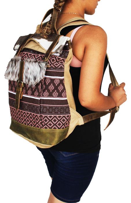 Women's Floral Upcycled Canvas Leather  Travel Backpack 17RT2119