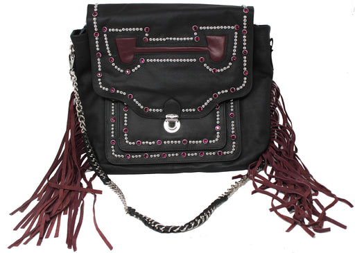 Women's Western Rodeo Cowgirl Leather Shoulder Handbag Purple Rhinestone 18AA01