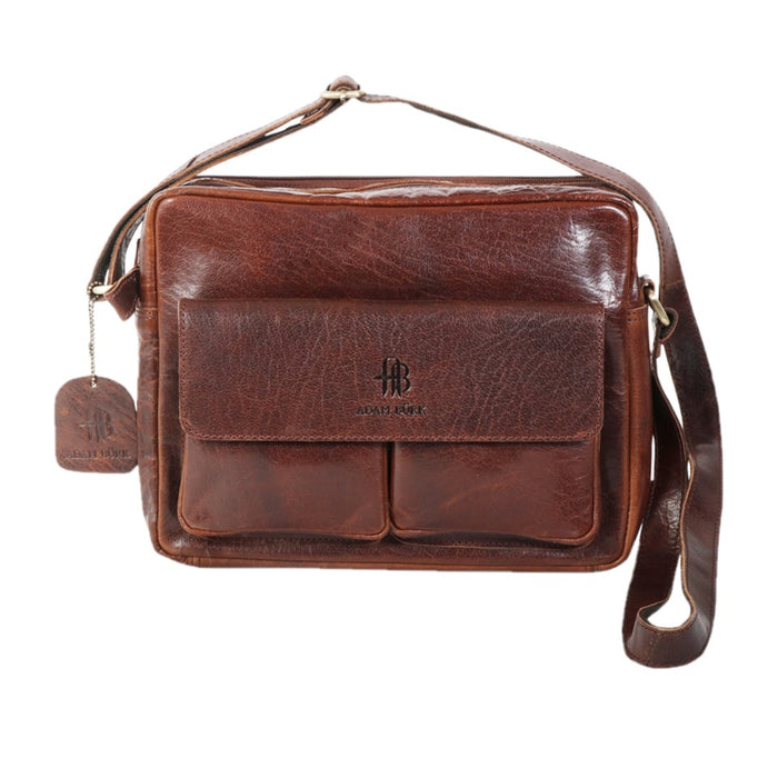 Adam Burk Leather Laptop Messenger Portfolio Shoulder Travel Bag Brown Back to   18ABP11BR