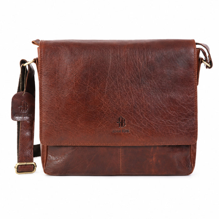 Adam Burk Leather Laptop Messenger Portfolio Shoulder Travel Bag Brown Back to   18ABP3BR