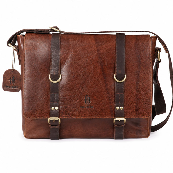 Adam Burk Leather Laptop Messenger Portfolio Shoulder Travel Bag Brown 18ABP4BR