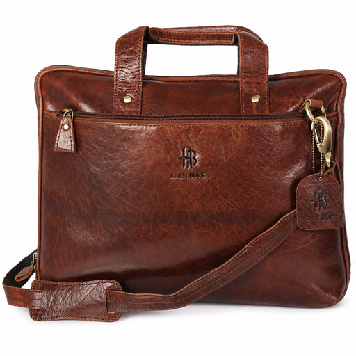 Adam Burk Leather Laptop Messenger Portfolio Shoulder Travel Bag Brown Back to  18ABP5BR