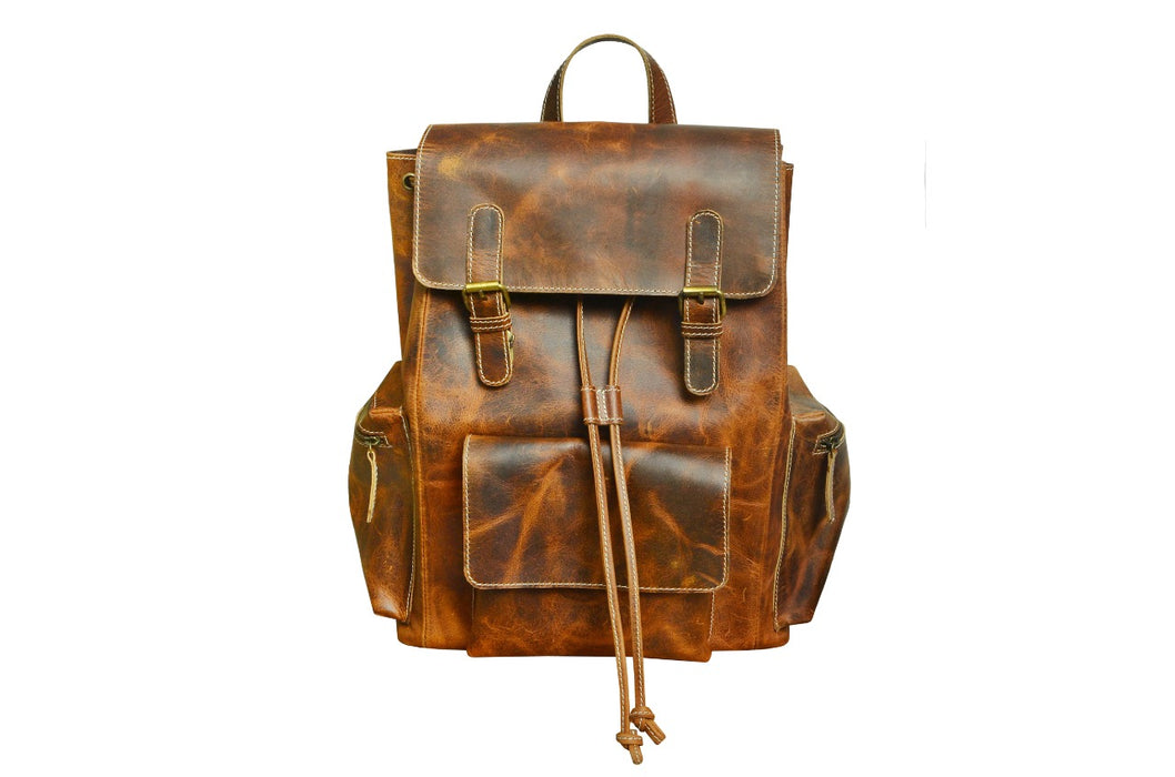 Handcrafted Full-Grain Pebbled Leather Casual Carry-On Travel Work Backpack Padded for Laptop 18AXB