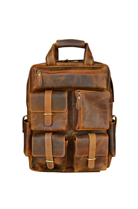 Handcrafted Full-Grain Pebbled Leather Casual Carry-On Travel Work Backpack Padded for Laptop 18AXB