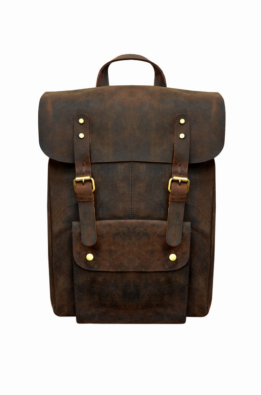 Handcrafted Full-Grain Hunter Brown Leather Vintage Weekender Carry-On Travel  Work Bookbag Backpack 18AXB05BR