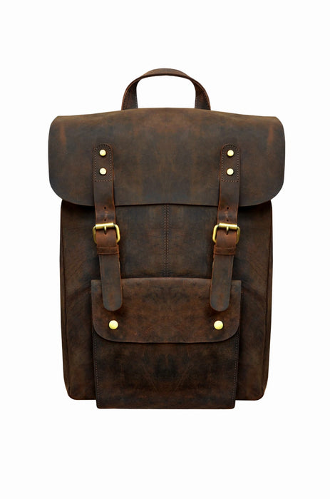 Handcrafted Full-Grain Pebbled Leather Casual Carry-On Travel Work Backpack Padded for Laptop 18AXB