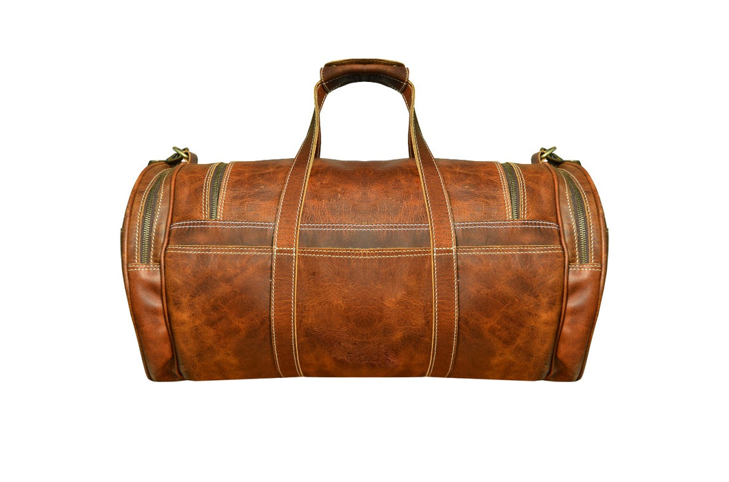 Handcrafted Full-Grain Distressed Genuine Tan Leather Vintage Weekender Carry-On Luggage Gym Sports Duffle Travel Bag 18AXD01TN