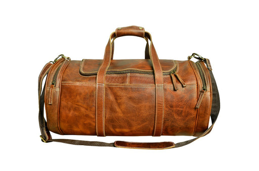 Handcrafted Full-Grain Distressed Genuine Tan Leather Vintage Weekender Carry-On Luggage Gym Sports Duffle Travel Bag 18AXD01TN