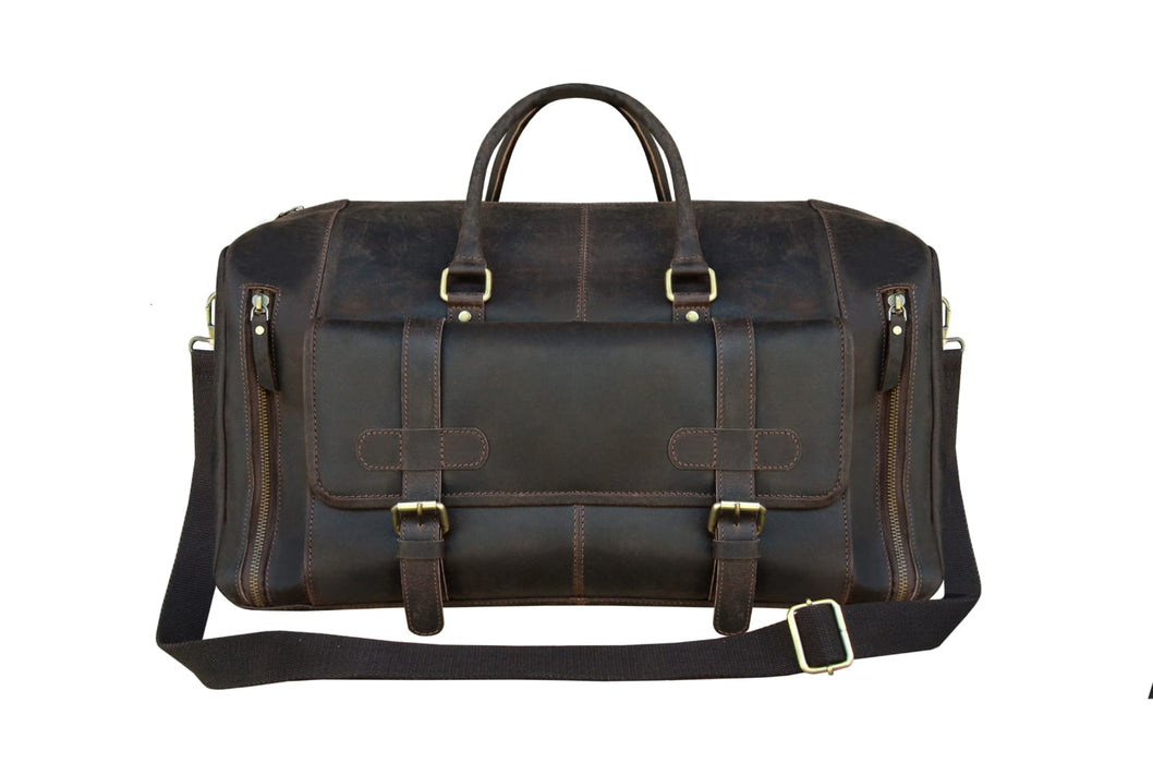 Handcrafted Full-Grain Distressed Genuine Brown Leather Vintage Weekender Carry-On Luggage Gym Sports Duffle Travel Bag 18AXD02DB