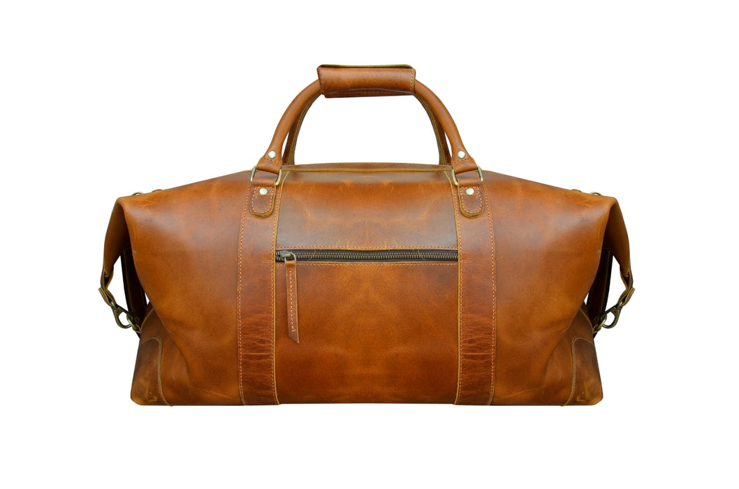 Handcrafted Full-Grain Distressed Genuine Tan Leather Vintage Weekender Carry-On Luggage Gym Sports Duffle Travel Bag 18AXD04TN