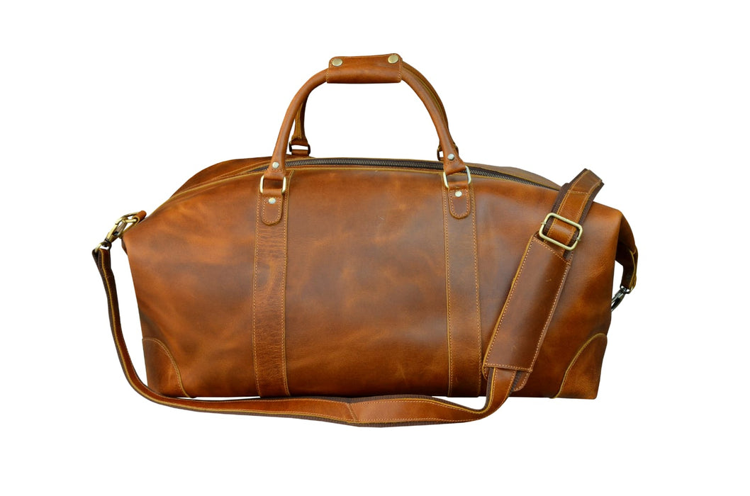 Handcrafted Full-Grain Distressed Genuine Tan Leather Vintage Weekender Carry-On Luggage Gym Sports Duffle Travel Bag 18AXD04TN