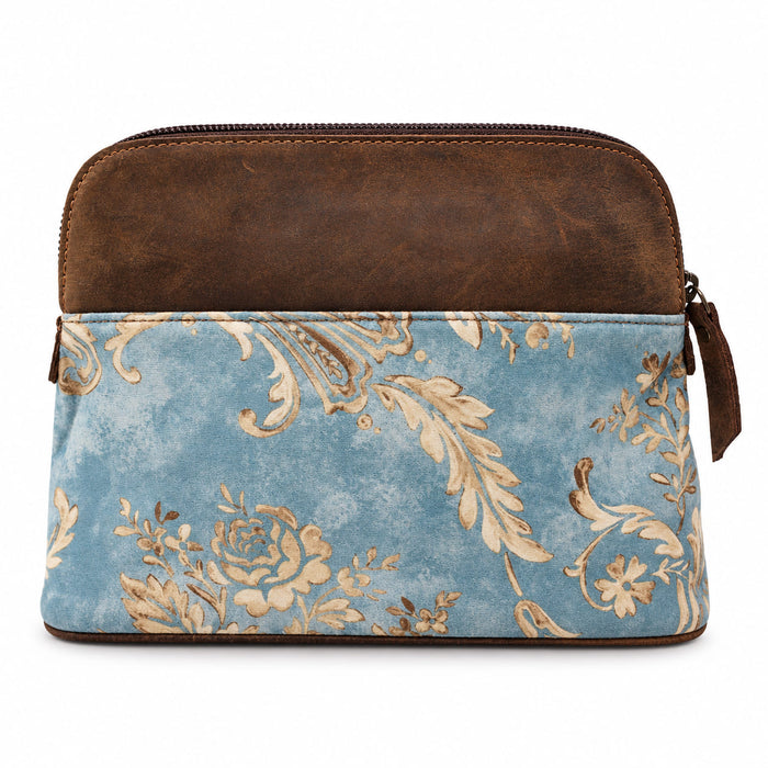 Women's Printed Brown Leather Zippered Makeup Cosmetic Bag 18ZipperedCosmetic
