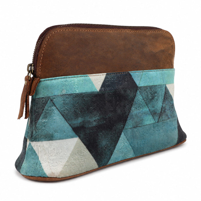 Women's Printed Brown Leather Zippered Makeup Cosmetic Bag 18ZipperedCosmetic