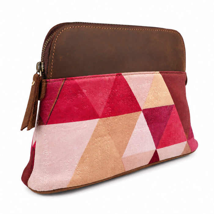 Women's Printed Brown Leather Zippered Makeup Cosmetic Bag 18ZipperedCosmetic