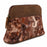 Women's Printed Brown Leather Zippered Makeup Cosmetic Bag 18ZipperedCosmetic
