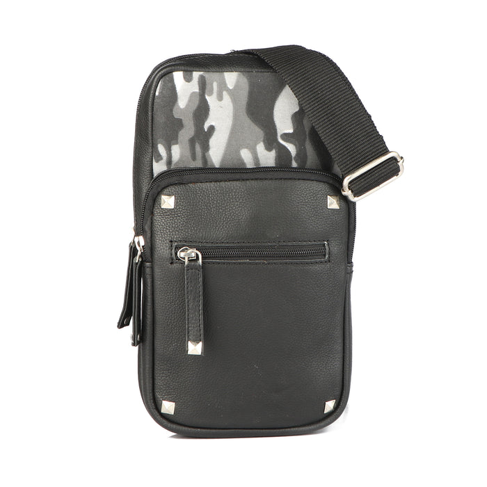 Black Leather Expandable Travel Festival Crossbody Shoulder Bag 18BTCrossbody