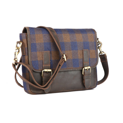 Brown Leather Plaid Messenger Crossbody Portfolio Laptop Shoulder Bag 18BT45