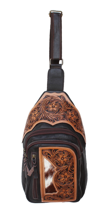 Women's Western Floral Tooled Cowhide Leather Adjustable Crossbody Sling Bag Purse 18FKB
