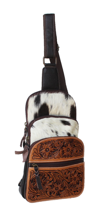 Women's Western Floral Tooled Cowhide Leather Adjustable Crossbody Sling Bag Purse 18FKB