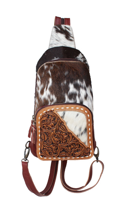 Women's Western Floral Tooled Cowhide Leather Adjustable Crossbody Sling Bag Purse 18FKB
