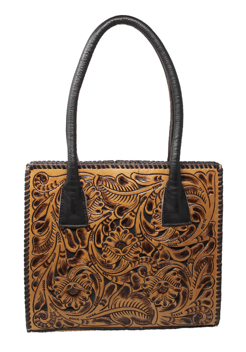 Women's Floral Filigree Inlay Tooled Leather Purse Shoulder Handbag 18FKH08