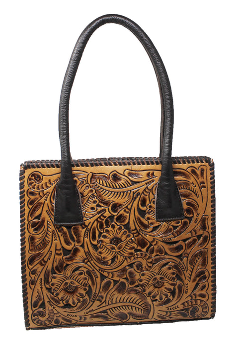 Women's Floral Filigree Inlay Tooled Leather Purse Shoulder Handbag 18FKH08