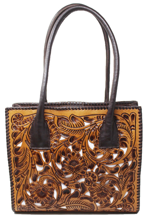 Women's Floral Filigree Inlay Tooled Leather Purse Shoulder Handbag 18FKH08
