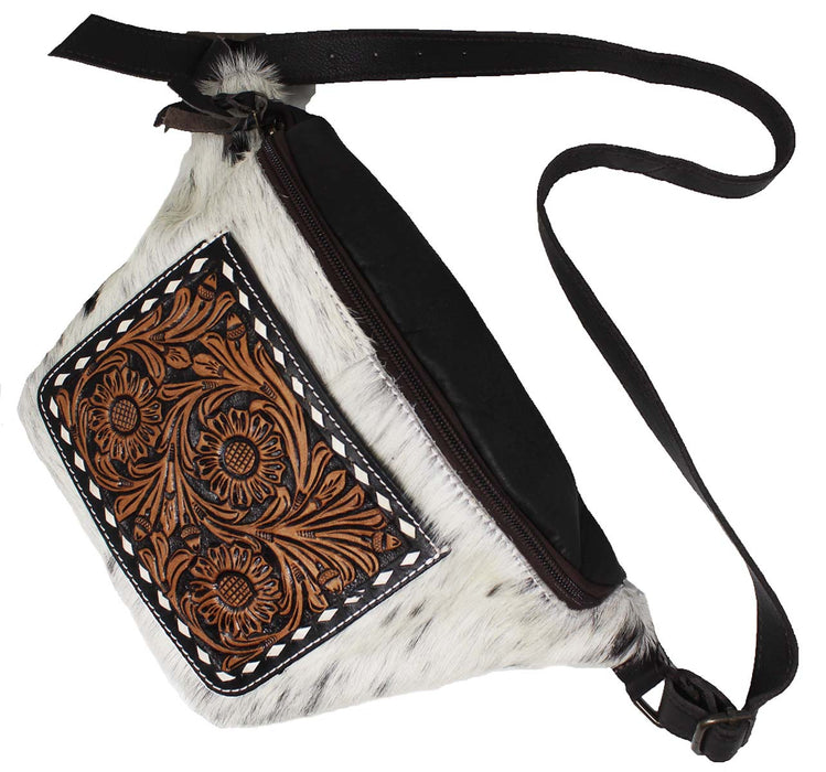 Western Cowhide Poker Card Aces Floral Tooled Leather Purse Shoulder Crossbody Bag w/ Fringe