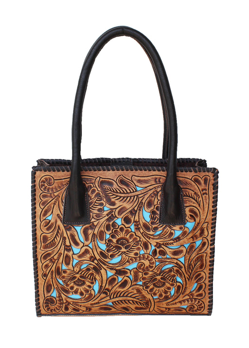 Women's Antique Floral Filigree Turquoise Inlay Leather Purse Shoulder Handbag 18FKH27